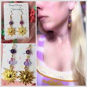 💜💛☀️ Disney Rapunzel tangled themed earrings Rapunzel sun dangle handmade
